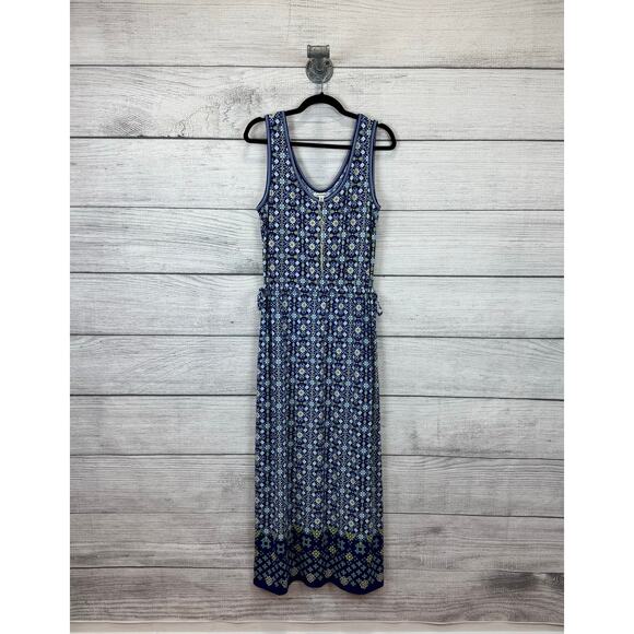 Max Studio Women's Blue & Yellow Print Sleeveless Waisted Maxi Dress Size Medium - Picture 1 of 9